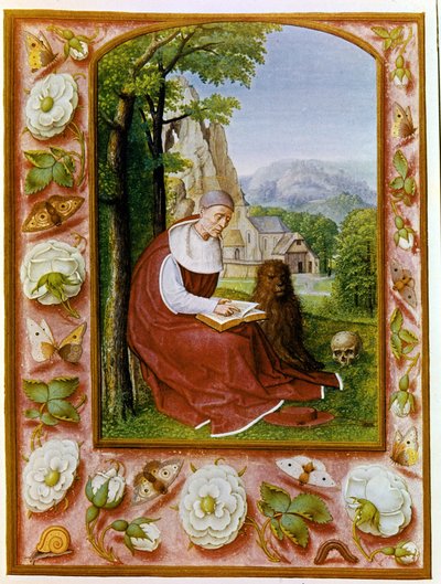 Portræt af Sankt Hieronymus. Grimani Breviary fra 1490 - 1510 af Marciana Library, Venedig. af Flemish School