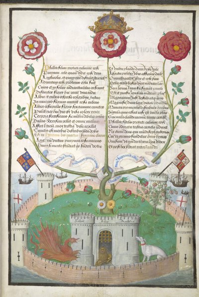 Royal MS 11 E Xl fol.2 Vers med Tudor-symboler, ca. 1516 (vellum) af Flemish School