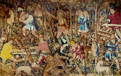 Scener af høst og skovhugger. Gobelin af den flamske skole. Tournai. 1400-tallets Paris, dekorativ kunst af Flemish School