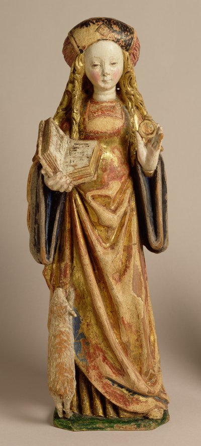 St. Agnes, School of Mechelen, ca. 1500 (polykrom og forgyldt eg) af Flemish School