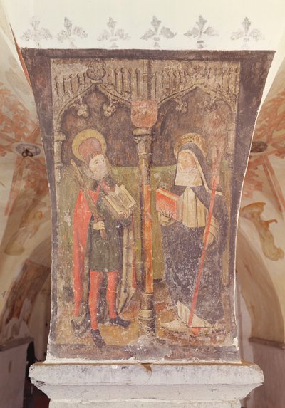 St. Bavo og St. Amalberga af Maubeuge, vægmaleri fra krypten, ca. 1480-1540 af Flemish School