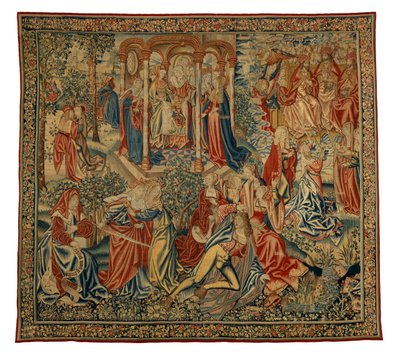 Tapestry, A Moral Allegory of Man or Justice Attacking Man, lavet i Flandern, Belgien, omkring 1500 (uld og silke) af Flemish School