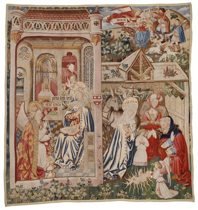 Vægtæppe, der afbilder bebudelsen og fødselaren, Tournai (uld) af Flemish School
