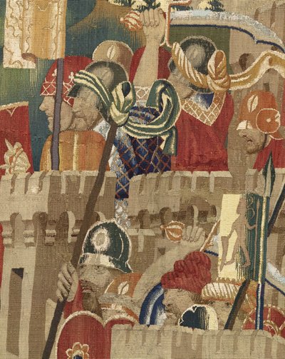 Gobelin, der viser erobringerne af kong Alfonso V af Portugal (Conquistas de Alfonso V de Portugal), Tournai. Detalje. (uld og silke) af Flemish School