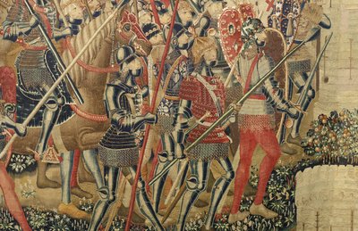 Gobelin, der viser erobringerne af kong Alfonso V af Portugal (Conquistas de Alfonso V de Portugal), Tournai. Detalje. (uld og silke) af Flemish School