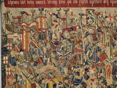 Gobelin, der viser erobringerne af kong Alfonso V af Portugal (Conquistas de Alfonso V de Portugal), Tournai. Detalje. (uld og silke) af Flemish School
