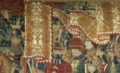 Gobelin, der viser erobringerne af kong Alfonso V af Portugal (Conquistas de Alfonso V de Portugal), Tournai. Detalje. (uld og silke) af Flemish School