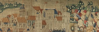 Gobelin, der viser erobringerne af kong Alfonso V af Portugal (Conquistas de Alfonso V de Portugal), Tournai. Detalje. (uld og silke) af Flemish School