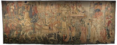 Gobelin, der viser erobringerne af kong Alfonso V af Portugal (Conquistas de Alfonso V de Portugal), Tournai. Detalje. (uld og silke) af Flemish School