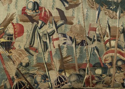 Gobelin, der viser erobringerne af kong Alfonso V af Portugal (Conquistas de Alfonso V de Portugal), Tournai. Detalje. (uld og silke) af Flemish School