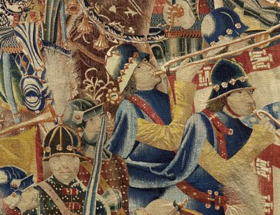 Gobelin, der viser erobringerne af kong Alfonso V af Portugal (Conquistas de Alfonso V de Portugal), Tournai. Detalje. (uld og silke) af Flemish School