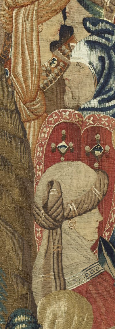 Gobelin, der viser erobringerne af kong Alfonso V af Portugal (Conquistas de Alfonso V de Portugal), Tournai. Detalje. (uld og silke) af Flemish School