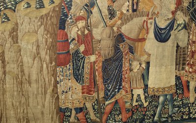 Gobelin, der viser erobringerne af kong Alfonso V af Portugal (Conquistas de Alfonso V de Portugal), Tournai. Detalje. (uld og silke) af Flemish School
