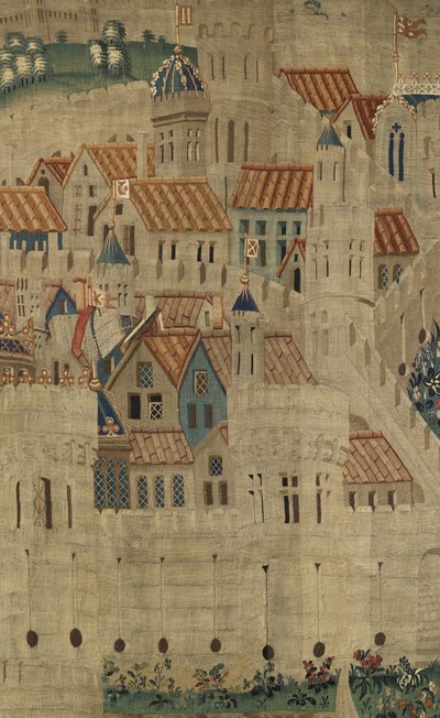 Gobelin, der viser erobringerne af kong Alfonso V af Portugal (Conquistas de Alfonso V de Portugal), Tournai. Detalje. (uld og silke) af Flemish School