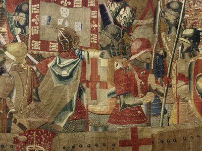 Gobelin, der viser erobringerne af kong Alfonso V af Portugal (Conquistas de Alfonso V de Portugal), Tournai. Detalje. (uld og silke) af Flemish School