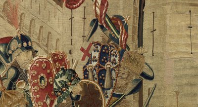Gobelin, der viser erobringerne af kong Alfonso V af Portugal (Conquistas de Alfonso V de Portugal), Tournai. Detalje. (uld og silke) af Flemish School