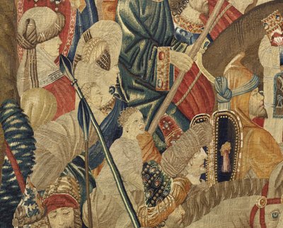 Gobelin, der viser erobringerne af kong Alfonso V af Portugal (Conquistas de Alfonso V de Portugal), Tournai. Detalje. (uld og silke) af Flemish School
