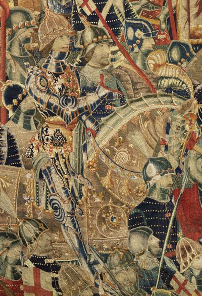 Gobelin, der viser erobringerne af kong Alfonso V af Portugal (Conquistas de Alfonso V de Portugal), Tournai. Detalje. (uld og silke) af Flemish School