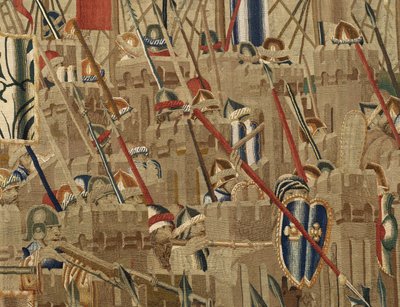 Gobelin, der viser erobringerne af kong Alfonso V af Portugal (Conquistas de Alfonso V de Portugal), Tournai. Detalje. (uld og silke) af Flemish School