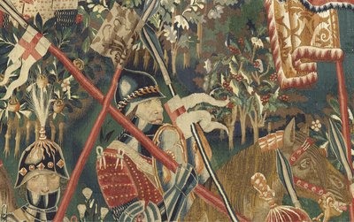 Gobelin, der viser erobringerne af kong Alfonso V af Portugal (Conquistas de Alfonso V de Portugal), Tournai. Detalje. (uld og silke) af Flemish School
