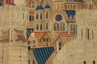 Gobelin, der viser erobringerne af kong Alfonso V af Portugal (Conquistas de Alfonso V de Portugal), Tournai. Detalje. (uld og silke) af Flemish School