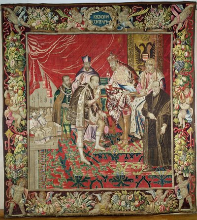 The Abdication of Charles V (1500-58) fra The Tapestry of Charles Quint, c.1630-40 af Flemish School