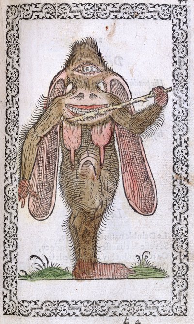 The Cyclops, illustration fra The Habits and Portraits of Almost All Nations and Contemporary Nations af Jean Sluperji, Antwerpen, 1572 (farvet træsnit) af Flemish School