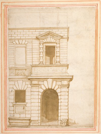 Facaden på Giulio Romanos hus i Rom (pen og blæk på papir) af Flemish School