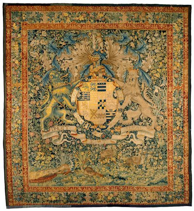 Verdure Tapestry With The Arms Of Robert Dudley, Earl Of Leicester, circa 1570-1585 (uld, silke) af Flemish School