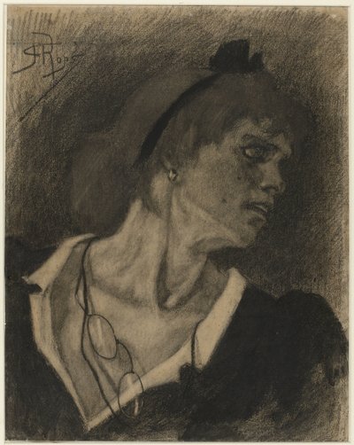 Buste af en kvinde med en lornet på en snor om halsen af Félicien Rops