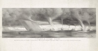 Waterhozen op zee bij Sicilien, 1827 Fænomen med vandudløb, observeret i Siciliens hav, i syne af Stromboli, 27. juni 1827 (titel på objekt) af Félix Achille Beaupoil Saint Aulaire