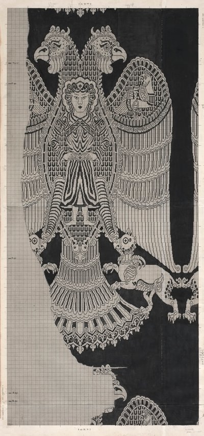 Skematisk tegning af Buyid Silk (1962.264) af Félix Guichert