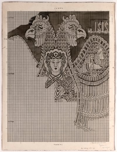 Skematisk tegning af Buyid Silk (1962.264) af Félix Guichert
