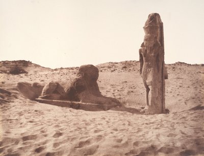 Sébouah, Temple, Colossus og Sphinx på venstre side af Avenue, 1851-52. af Félix Teynard