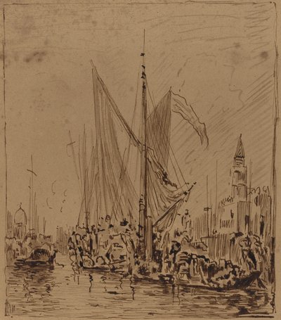 Både og gondoler før Piazza San Marco af Félix Ziem