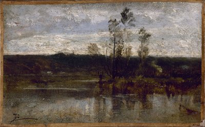 Riverside, mellem 1850 og 1860 (olie på papir på lærred) af Félix Ziem