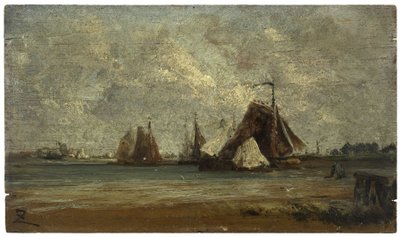 Fiskekuttere, ca. 1852 (olie på træ) af Félix Ziem