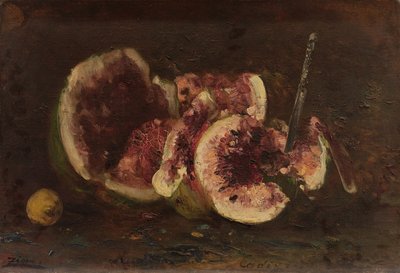 Stilleben med vandmelon og kniv, 2. halvdel af 1800-tallet (olie på lærred) af Félix Ziem