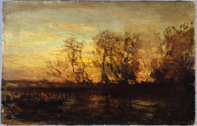 Solnedgang, mellem 1850 og 1860 (olie på karton på træ) af Félix Ziem