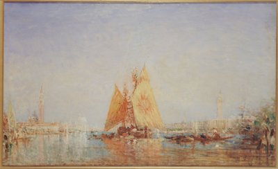 Venedig, Trabaccolo med gult sejl, mellem 1870 og 1890 (olie på lærred) af Félix Ziem