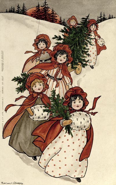 Små piger med Holly og juletræet af Florence Hardy