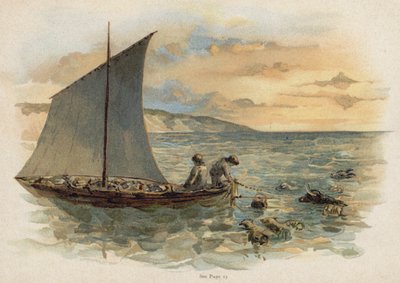 Scene fra den schweiziske familie Robinson: at bringe dyrene fra vraget (chromolitho) af Florence Maplestone