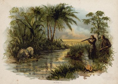 Scene fra den schweiziske familie Robinson: jagt løven (chromolitho) af Florence Maplestone