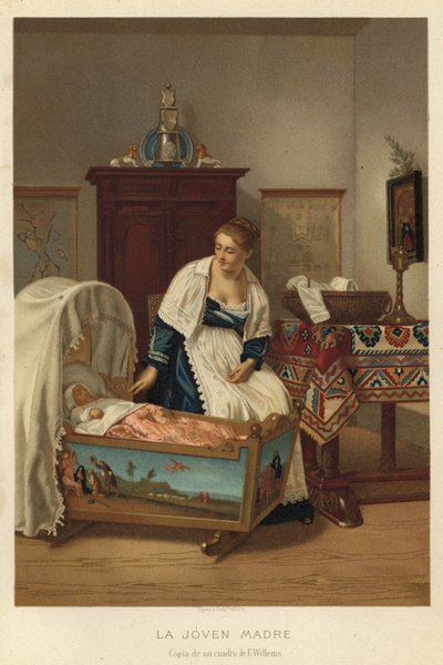 Den unge mor (chromolitho) af Florent Willems