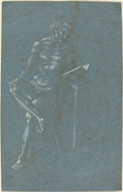 En ung mand, der sidder på en skammel og læser en bog (recto); Menneskets fald (et fragment af den nederste del) (verso) af Florentine 15th Century