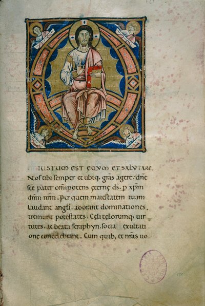 Oplyst side med Kristus i Majestæt og symboler på evangelisterne (Cod. Calci, ms. 36, ca. 120) af Florentine School