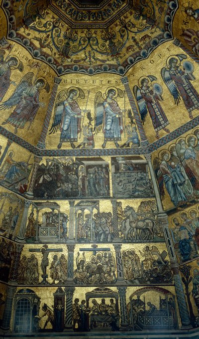 Mosaik på det hvælvede loft i St Johns Baptistry, Firenze (mosaik) af Florentine School