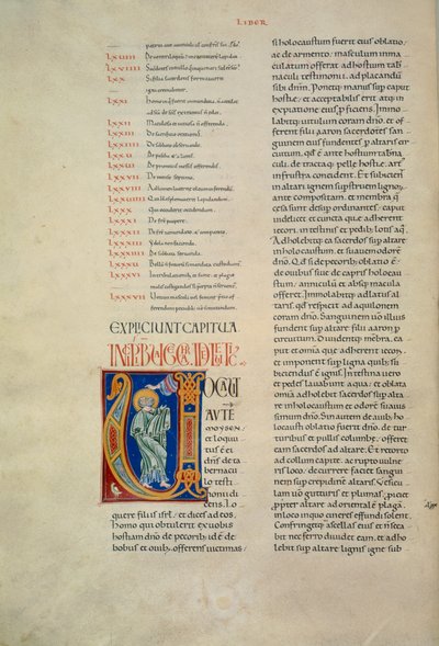 Side fra Corbolinos bibel med initial, der repræsenterer Gud, der taler til Moses (Cod. Conventi Soppressi 630, ca. 52v), manuskript af Florentine School