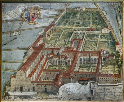 Udsigt over kirken og klosteret af Florentine School
