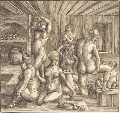 Kvinders Bad af Follower of Albrecht Durer